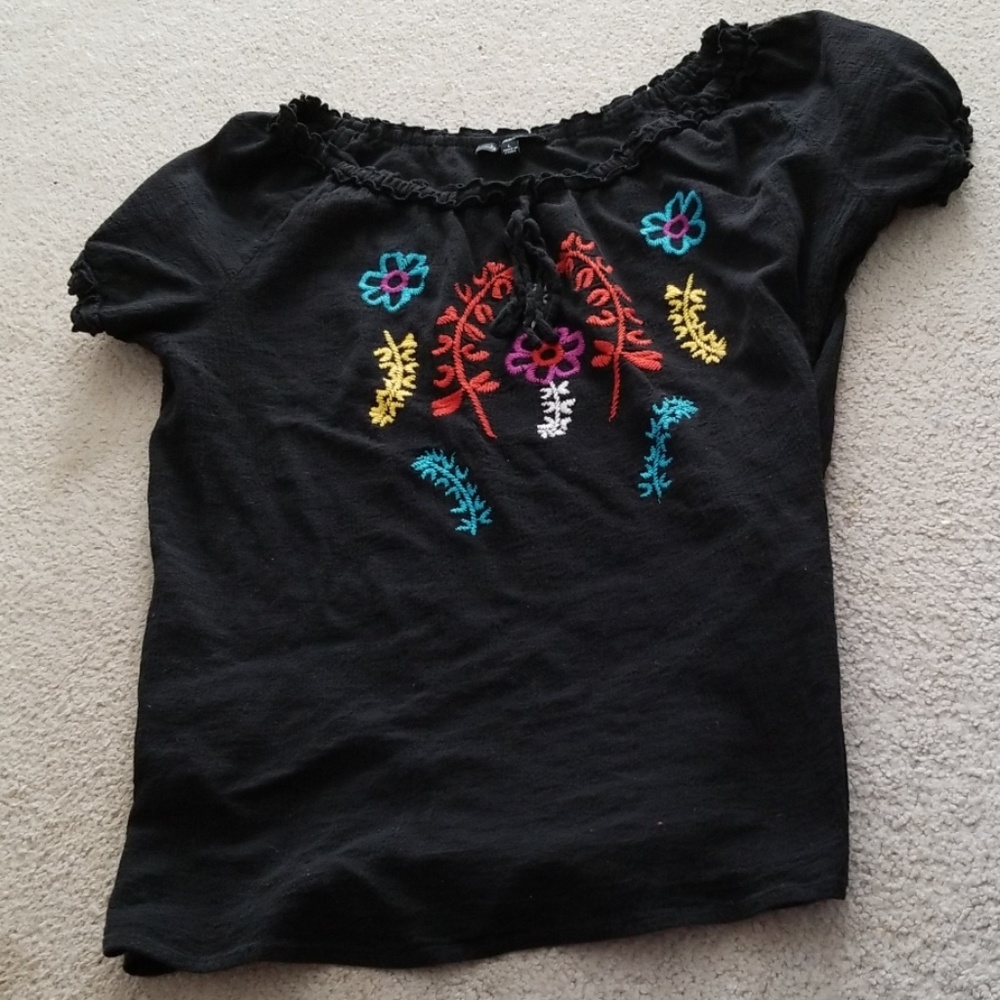 Black  embroidered  short sleeve top